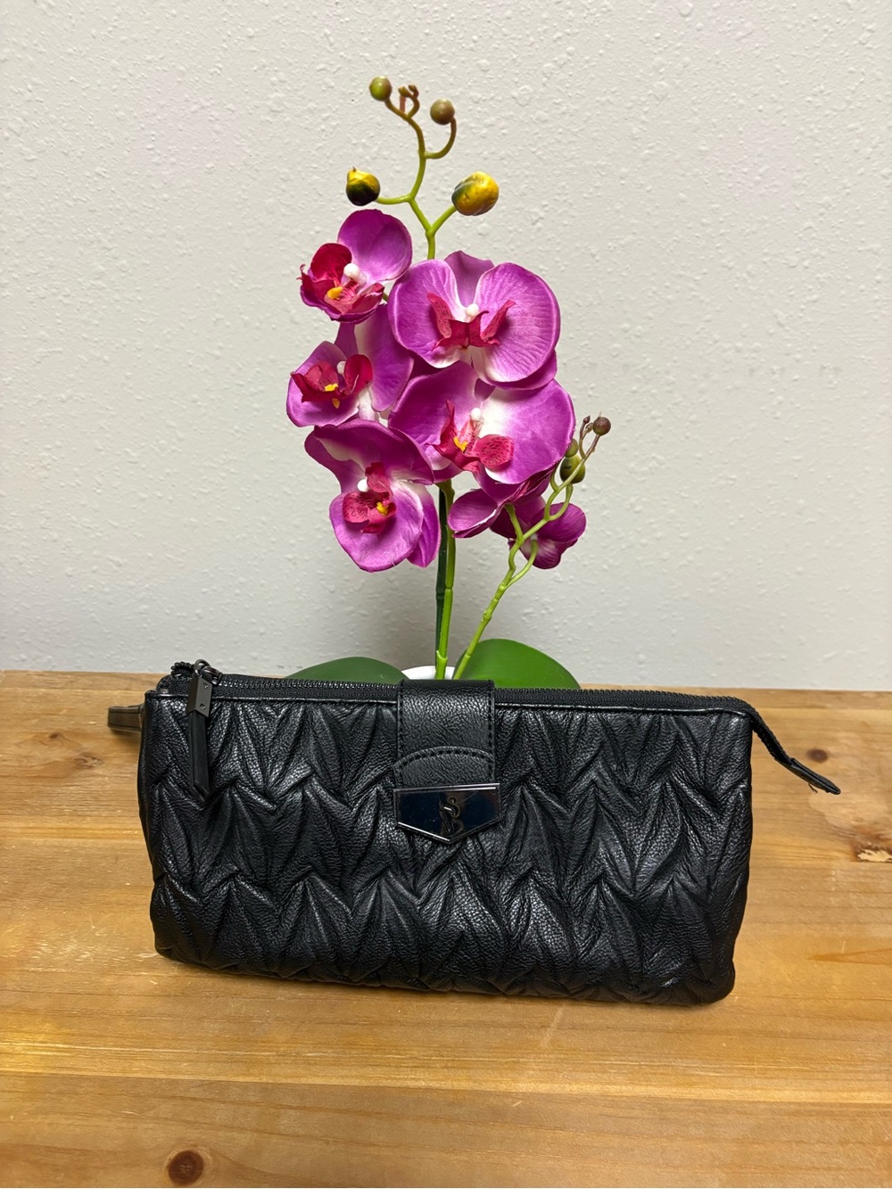 Simply Vera Vera Wang Black Quilted Leather Wristlet Clutch with Logo Plate